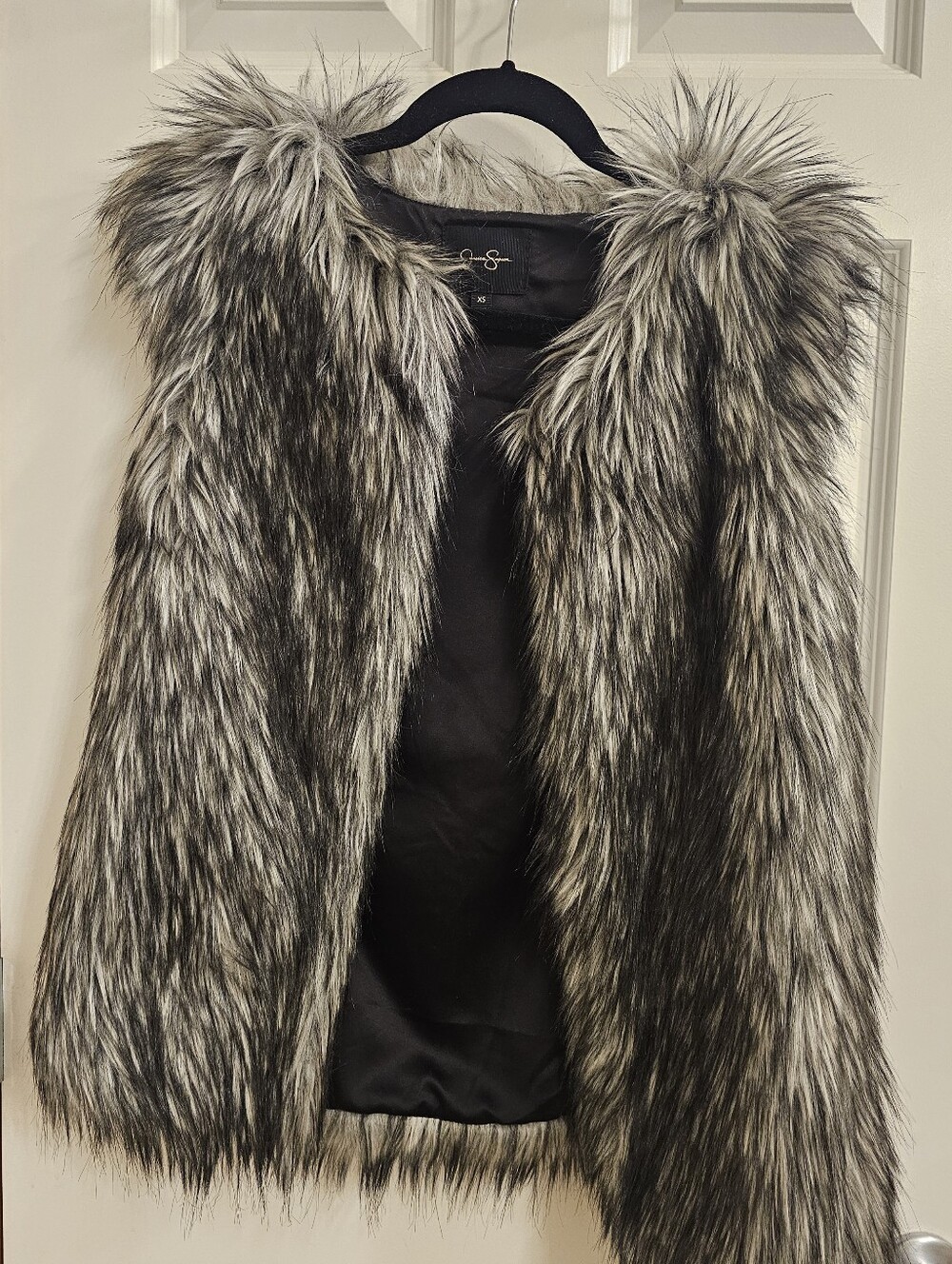 Jessica Simpson Faux Fur Vest in Black and Gray